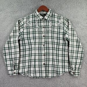 Outback Rider Embroidered Women's L Vintage Long Sleeve Shirt Western Plaid